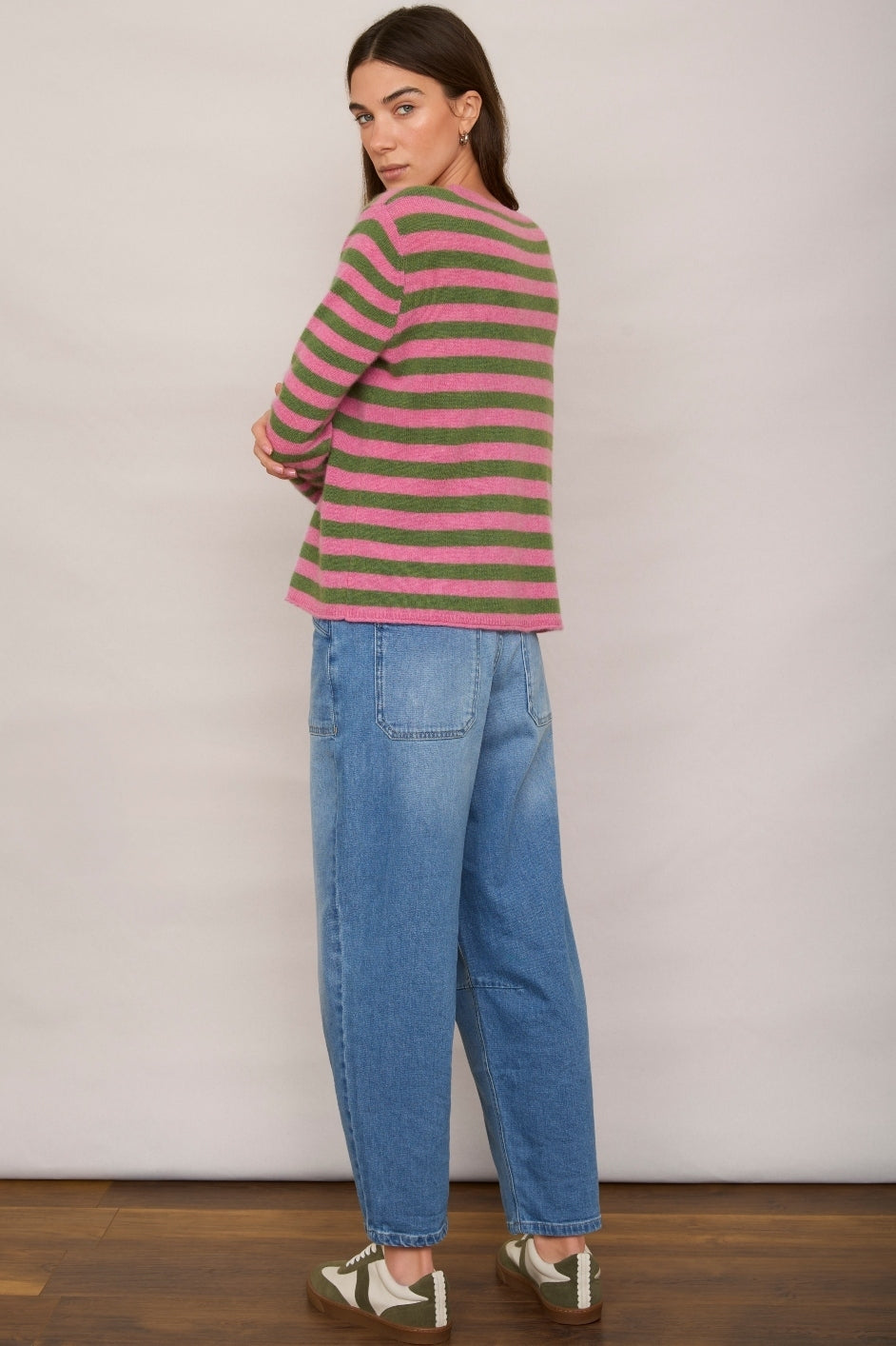 Fleurine Cashmere Jumper - Candy Pink/Peridot Stripe