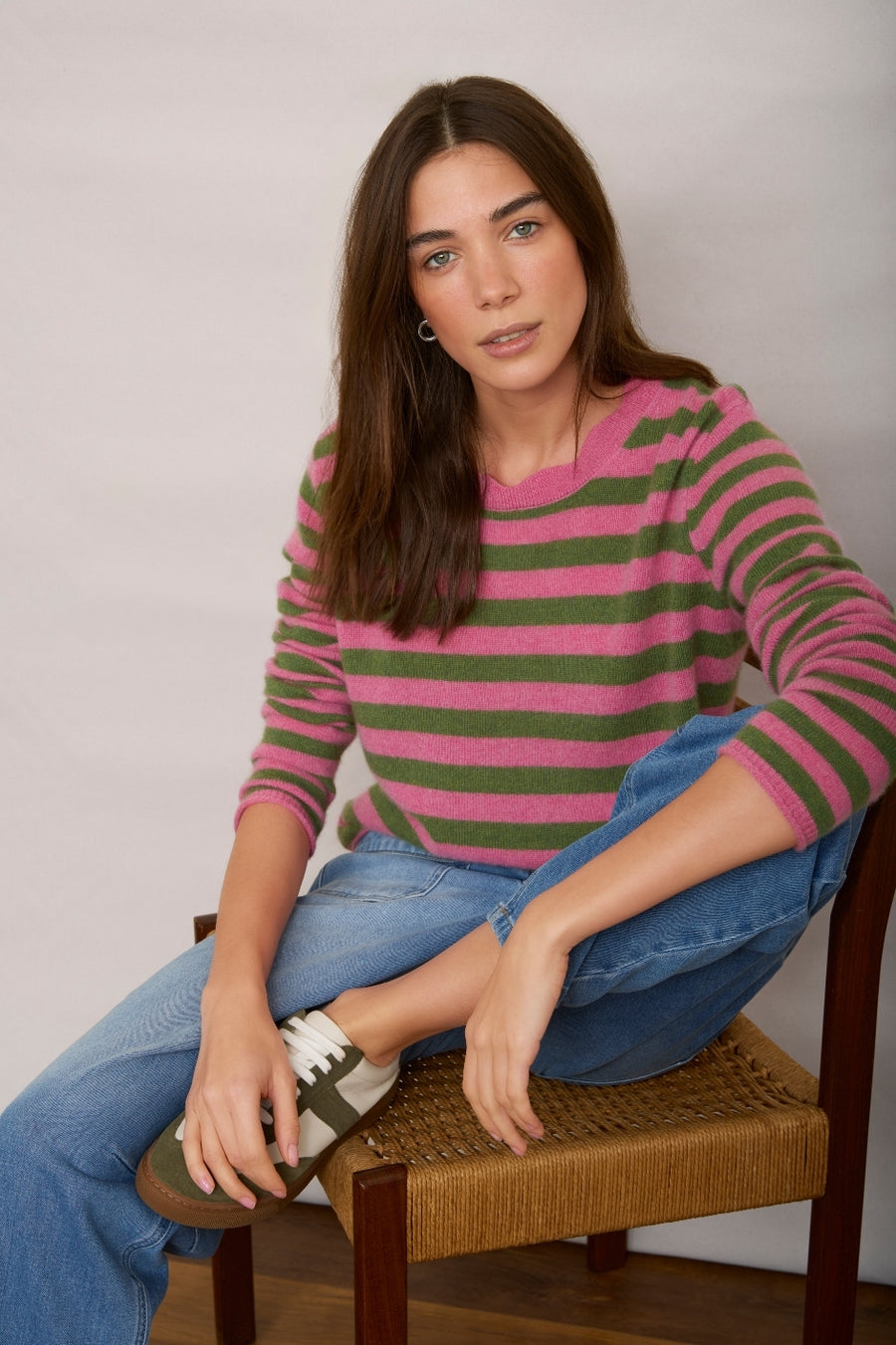 Fleurine Cashmere Jumper - Candy Pink/Peridot Stripe