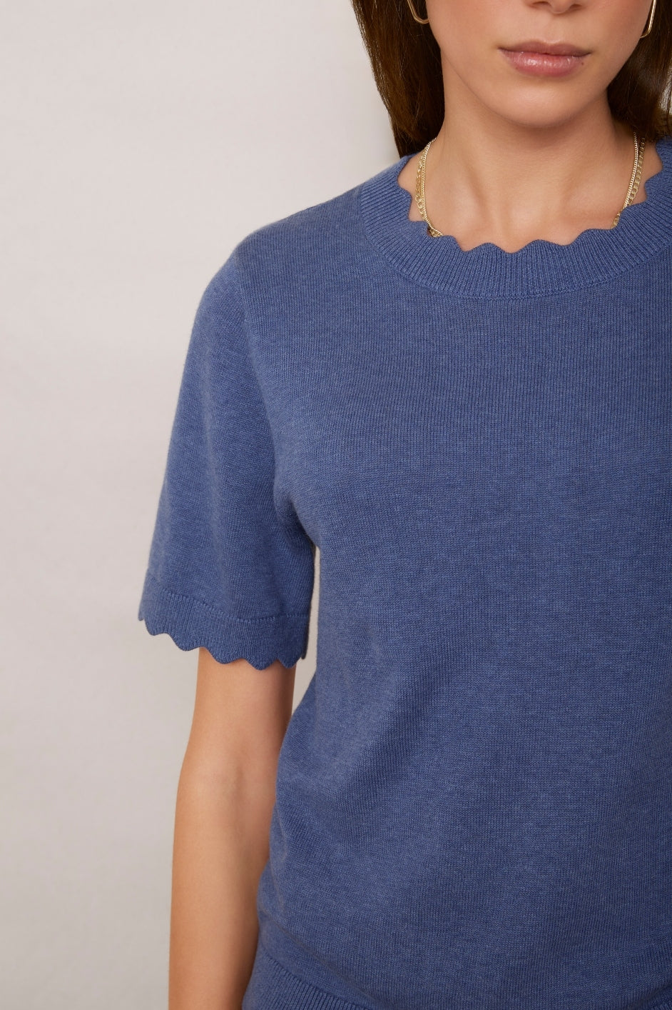 Fleurine Linen Cotton Knit Top - Denim Blue