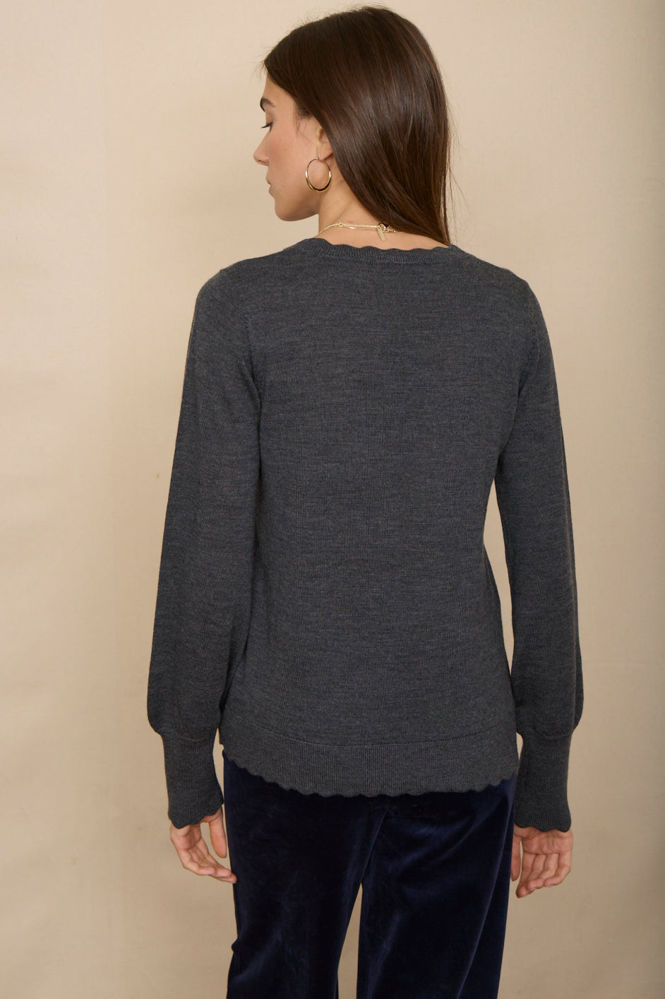 Fleurine Scallop Jumper - Charcoal Marl