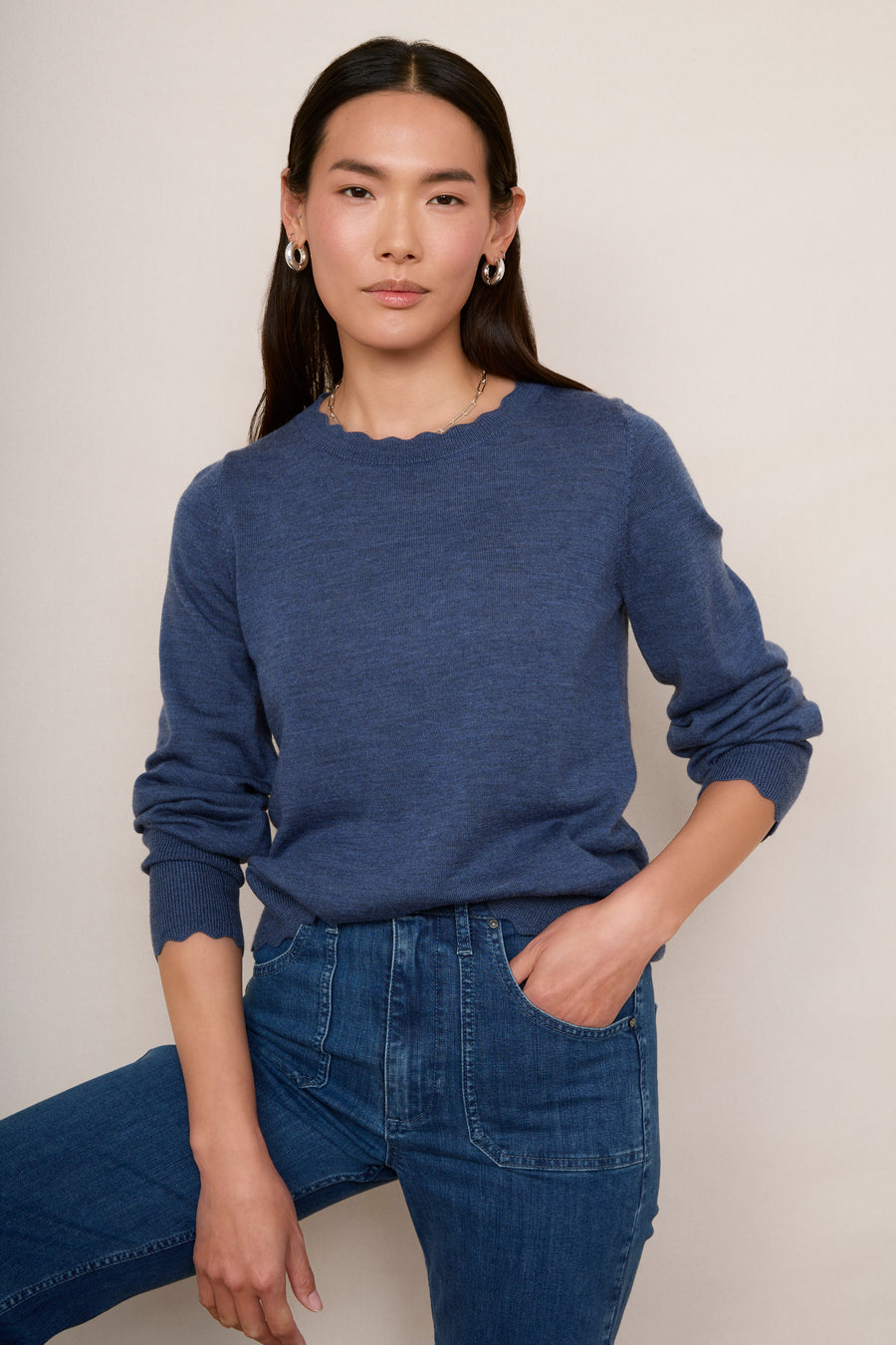 Fleurine Scallop Jumper - Denim Blue