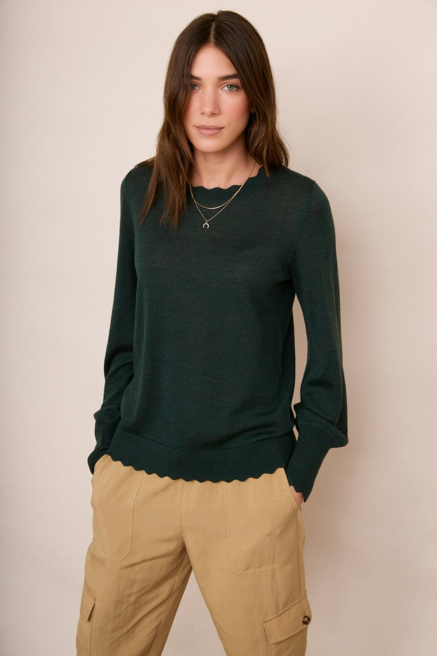 Fleurine Scallop Jumper - Forest Green