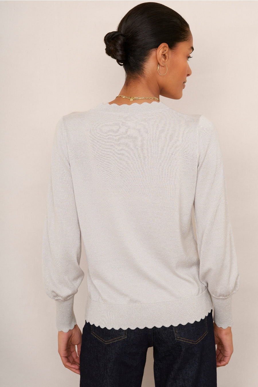 Fleurine Scallop Jumper - Light Grey Sparkle