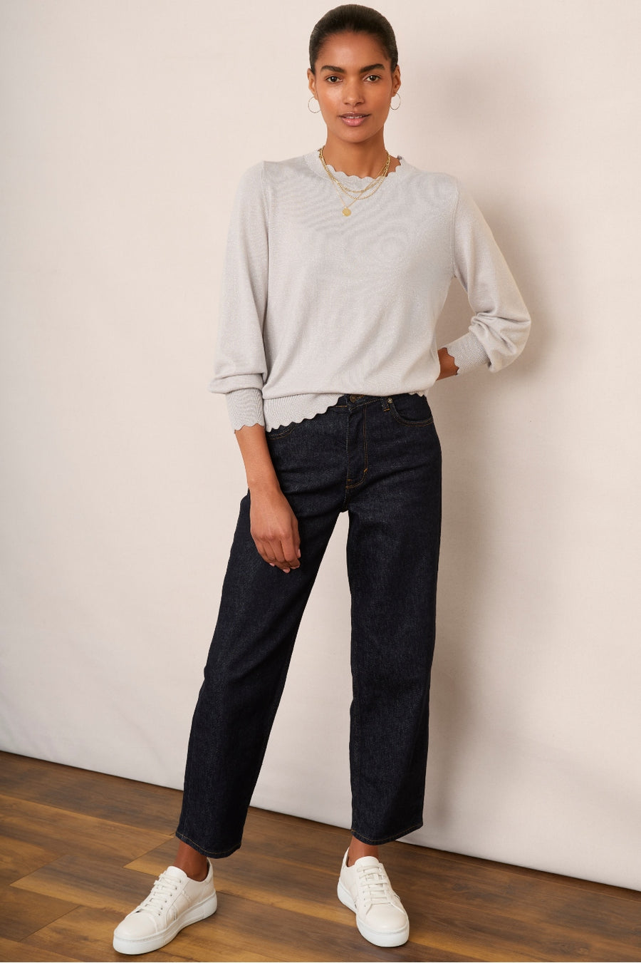 Fleurine Scallop Jumper - Light Grey Sparkle – WYSE London