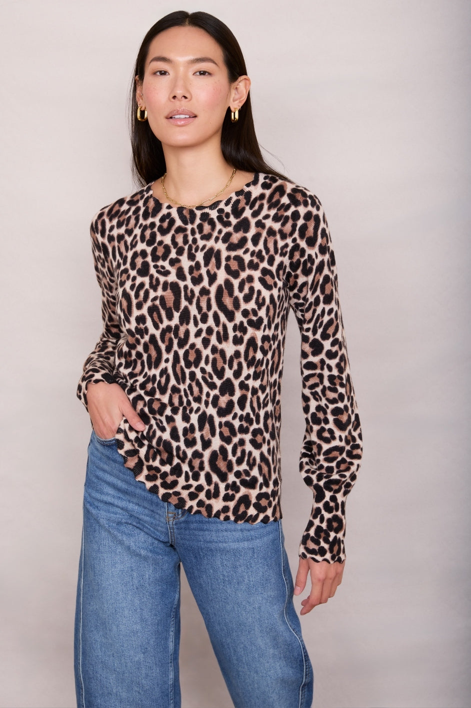 Fleurine Scallop Jumper - Leopard