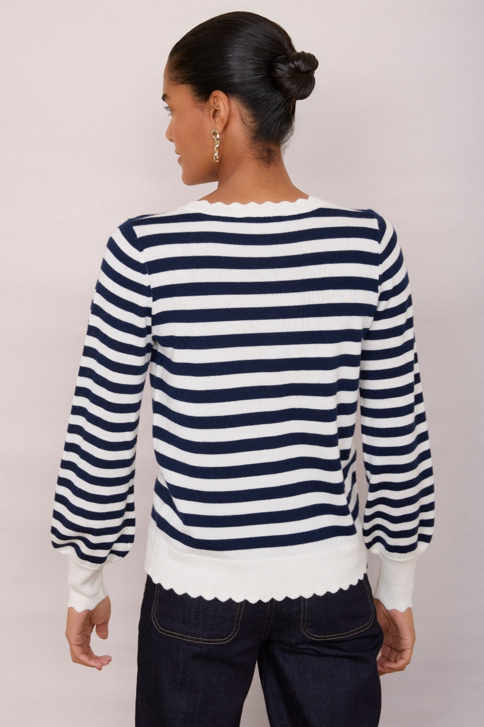 Fleurine Scallop Jumper - Midnight/Ecru Stripe