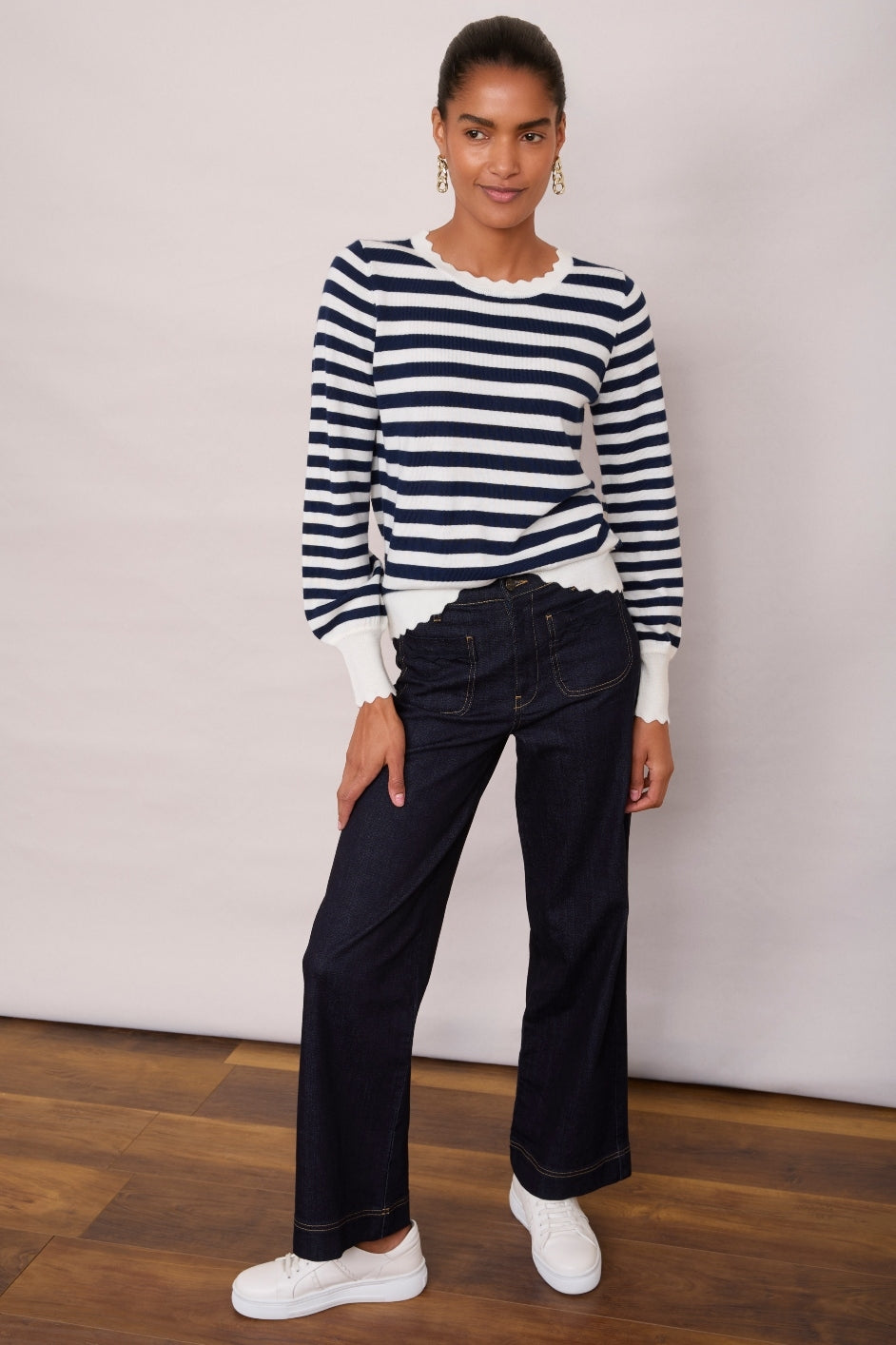 Fleurine Scallop Jumper - Midnight/Ecru Stripe