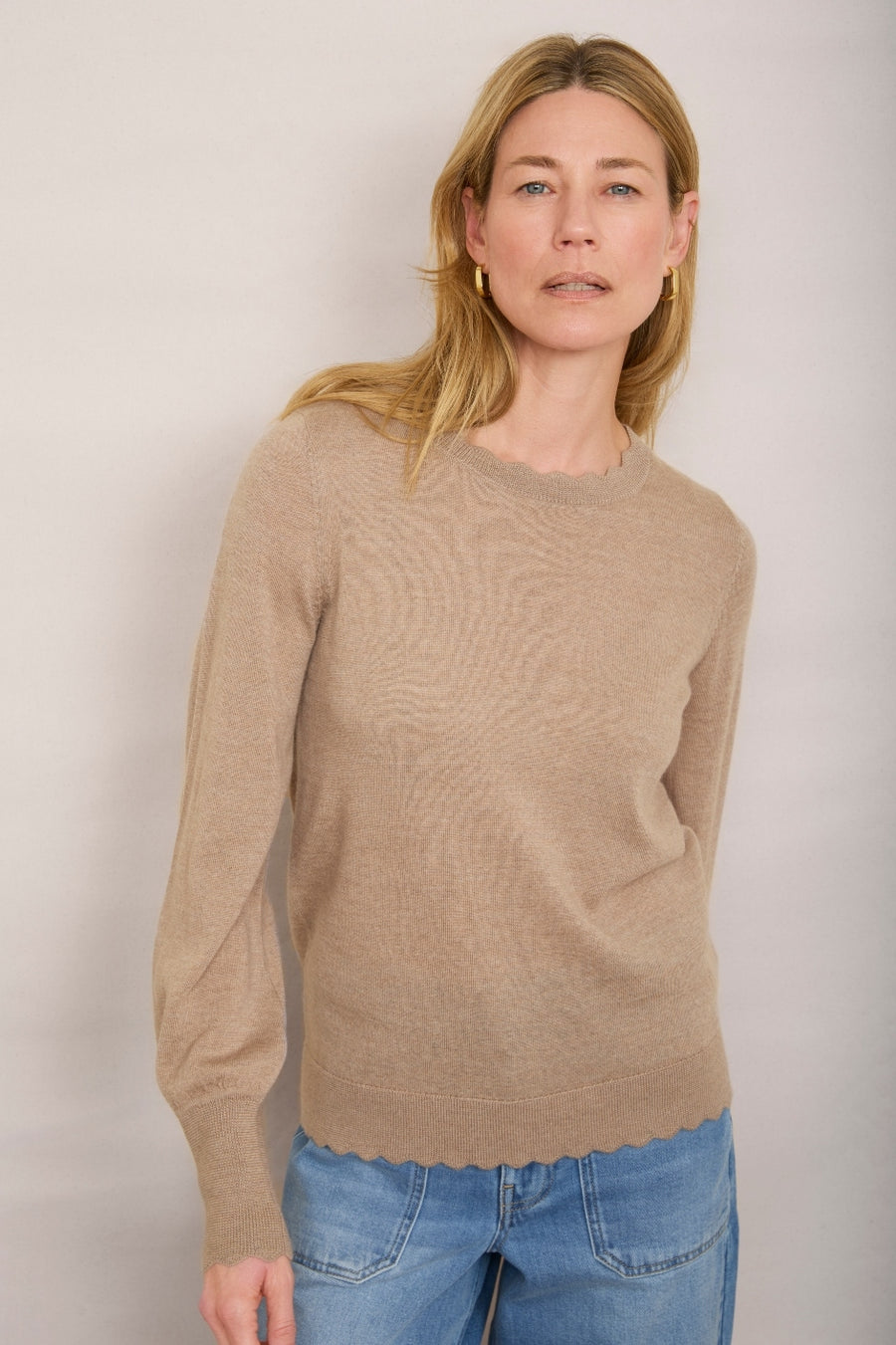 Fleurine Scallop Jumper - Oat Marl