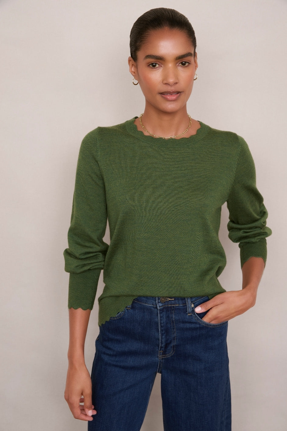 Fleurine Scallop Jumper - Peridot