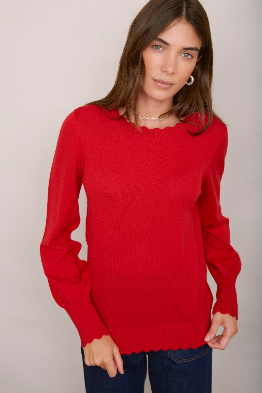 Fleurine Scallop Jumper - Poppy Red