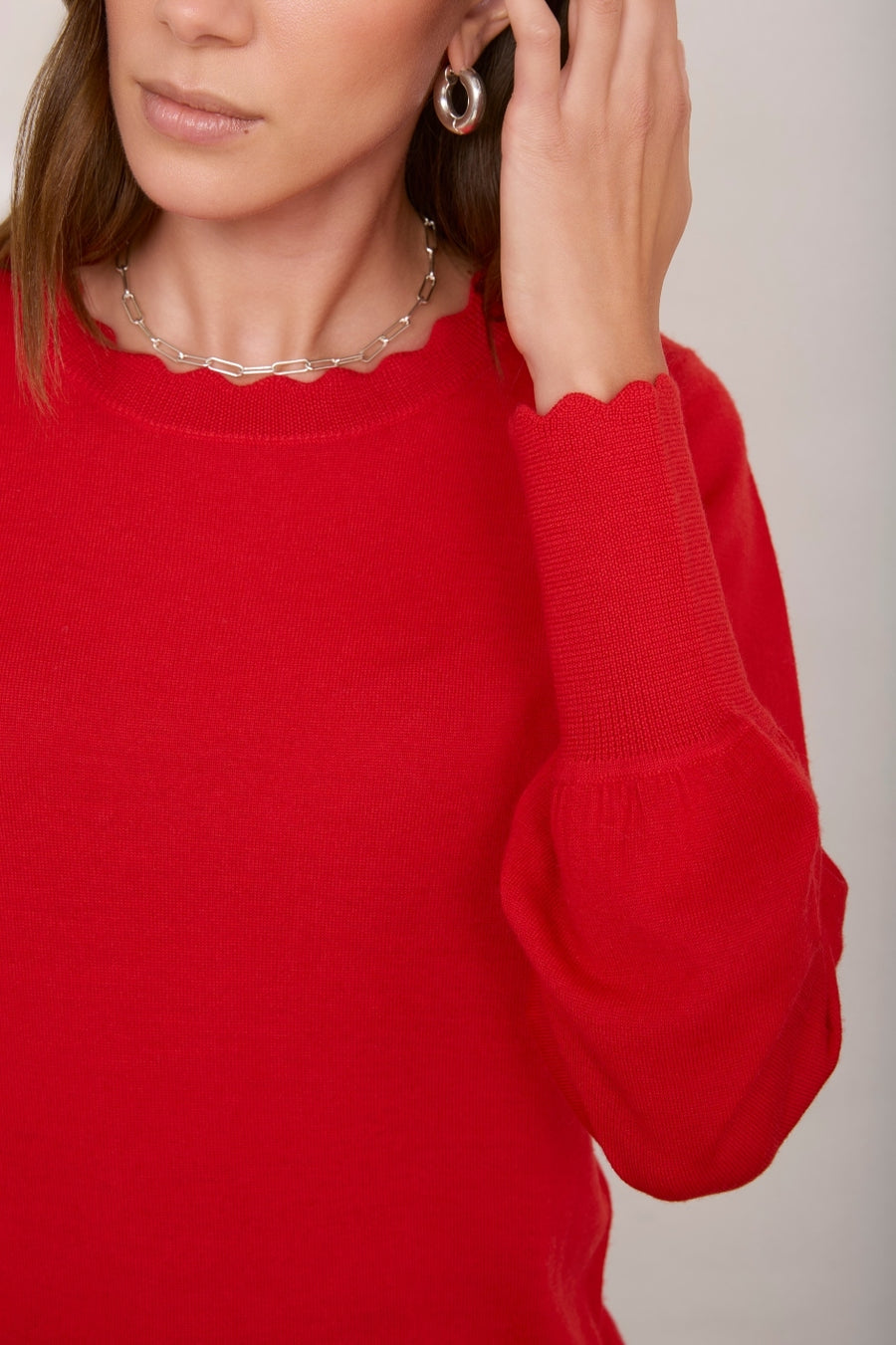 Fleurine Scallop Jumper - Poppy Red