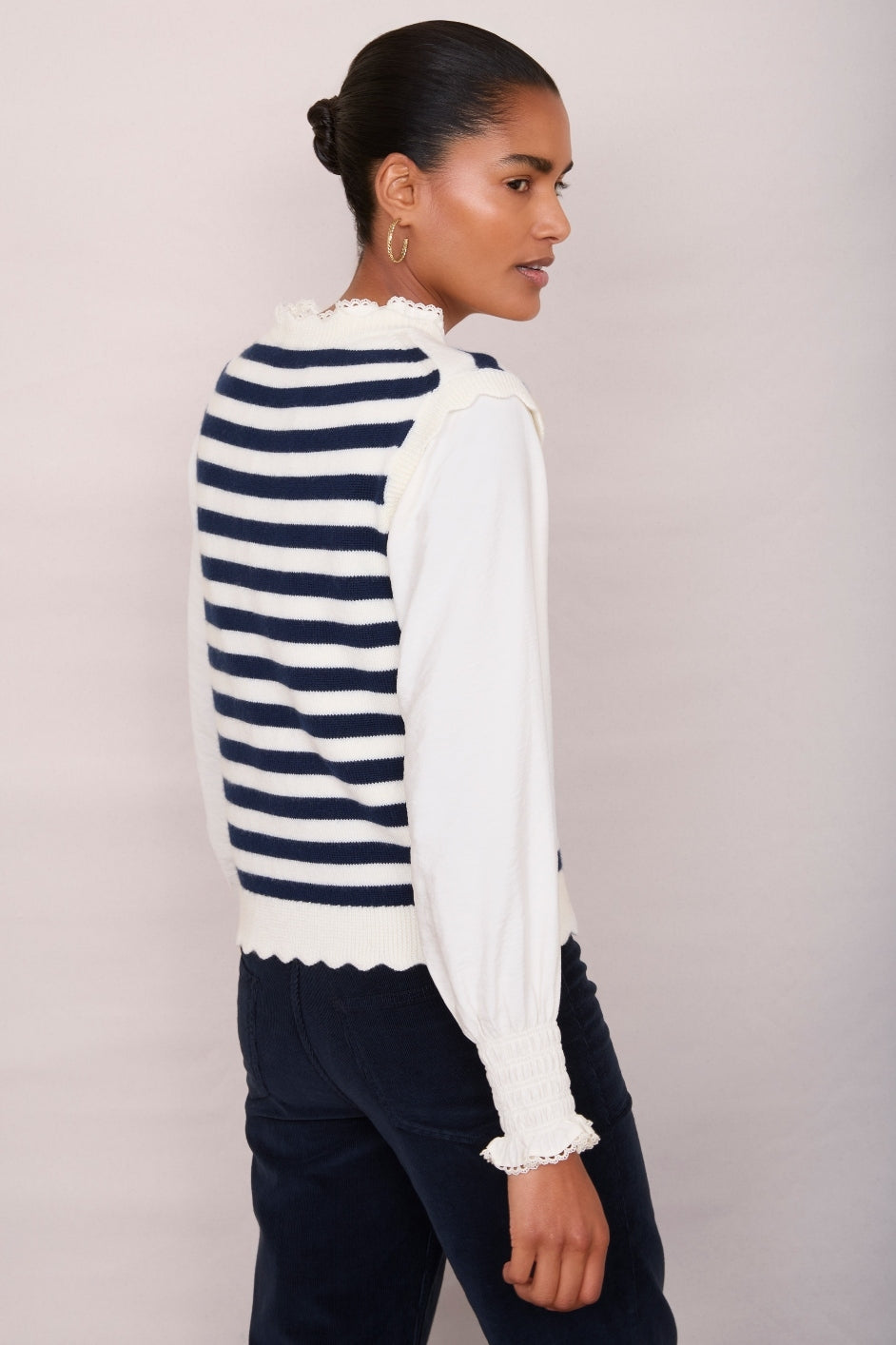 Fleurine Scallop Tank - Midnight/ Ecru Stripe