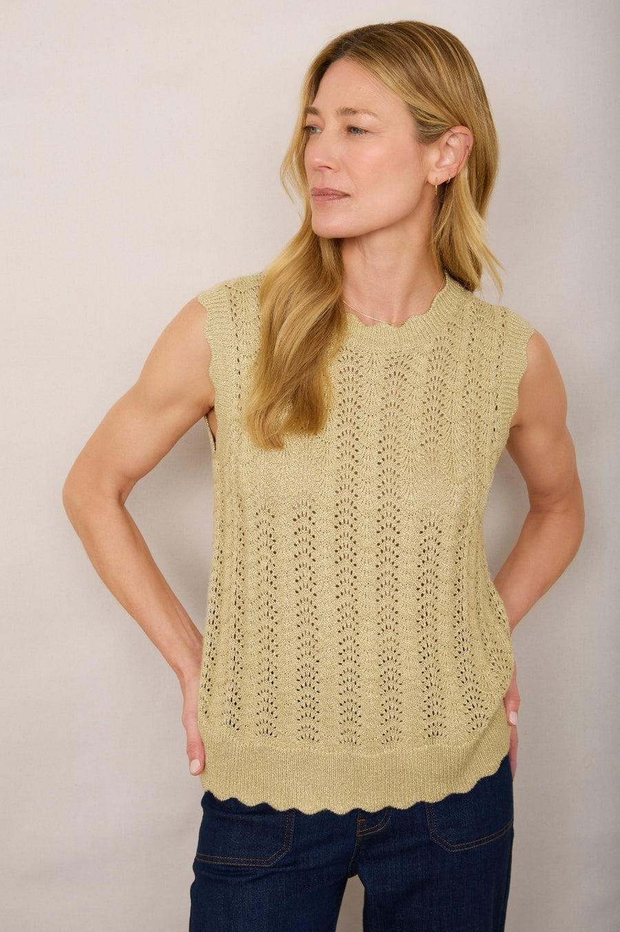 Fleurine Scallop Metallic Tank - Gold