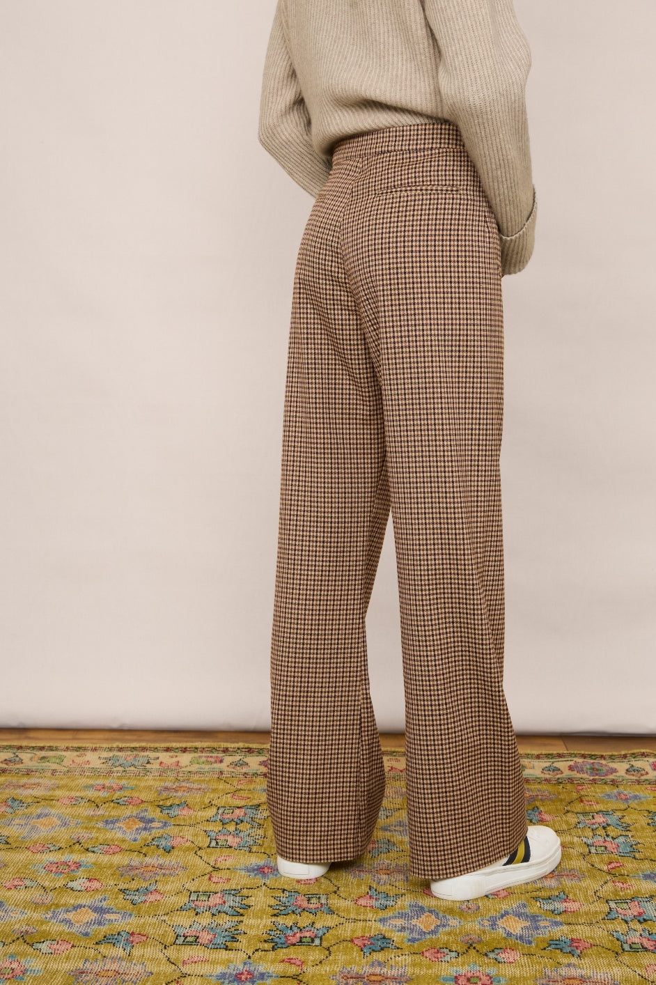 Bootcut Check Trousers - Sand Beige/Brown Check | Filippa K