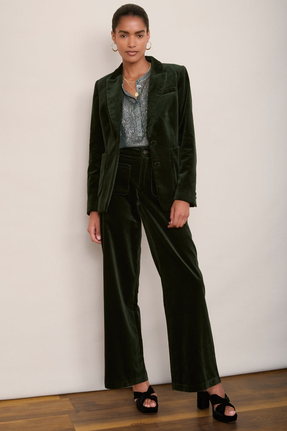 Florence Blazer - Forest Green Velvet