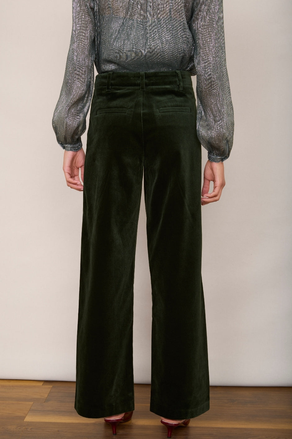 Florence Flare Velvet Trouser - Forest Green