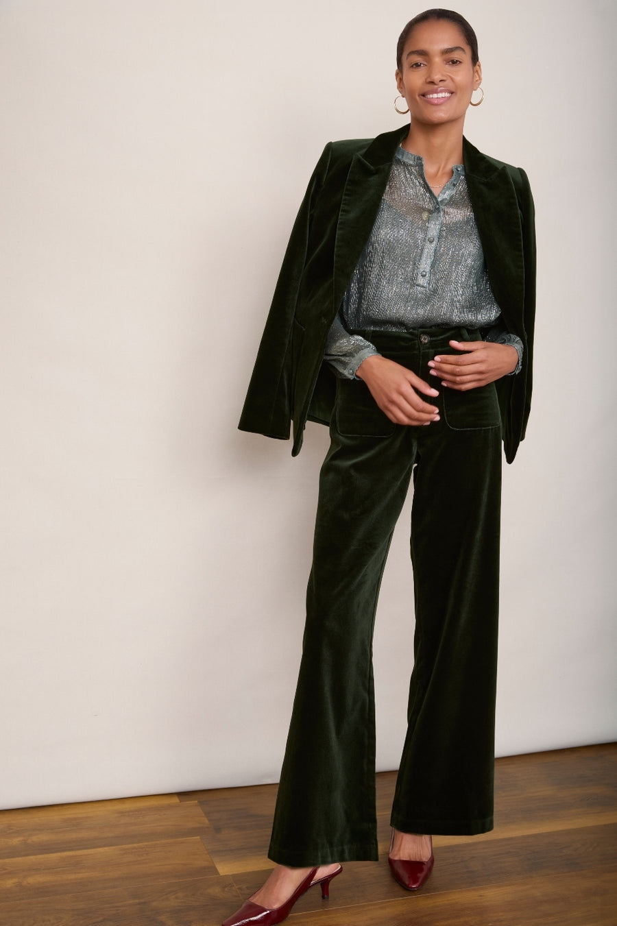 Florence Flare Velvet Trouser - Forest Green