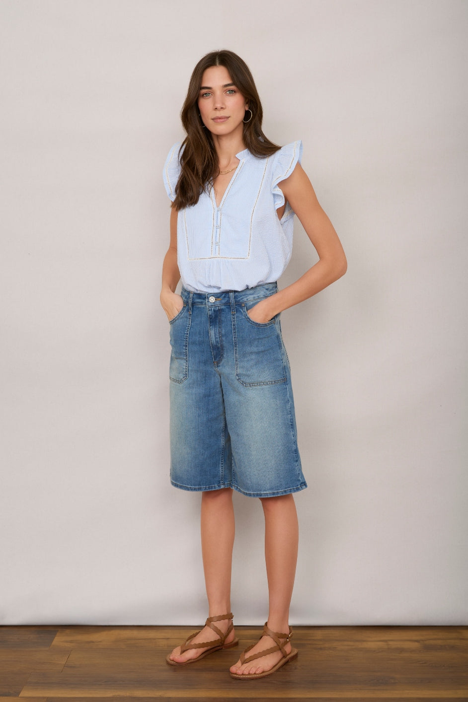 Flossie Culotte Short - Mid Wash