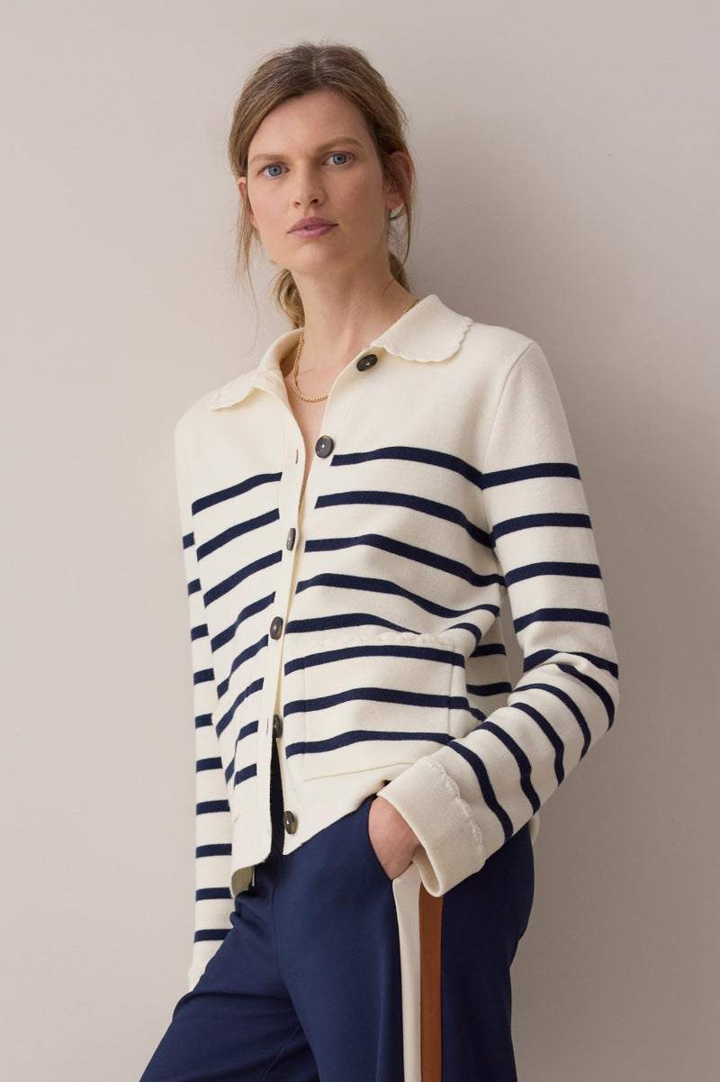 Cressida Knitted Jacket - Ecru/Midnight Stripe