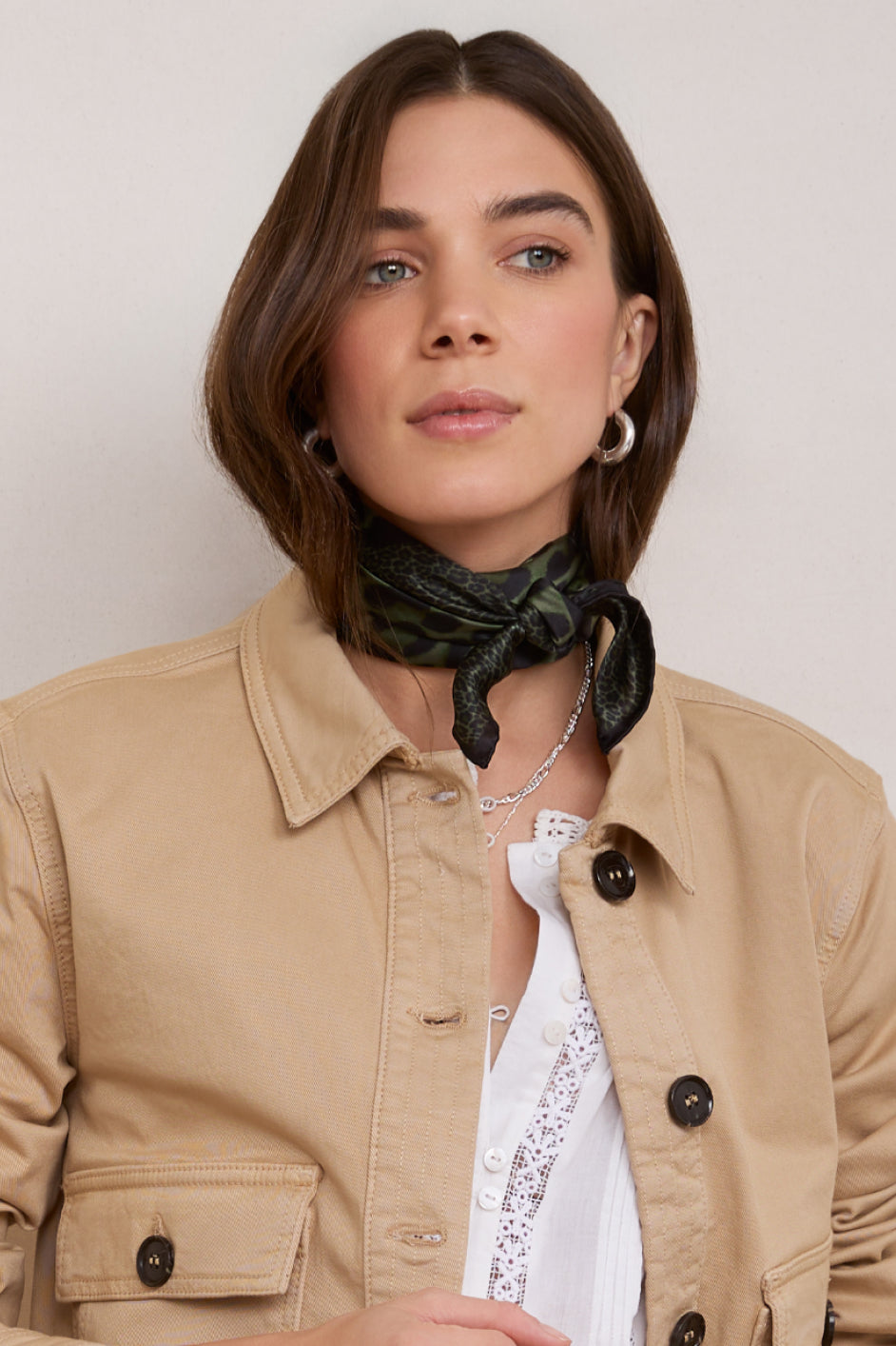 Serena Silk Scarf - Khaki Leopard