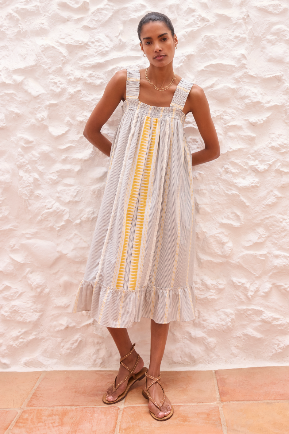 Annecy Sundress - Yellow/White Multi