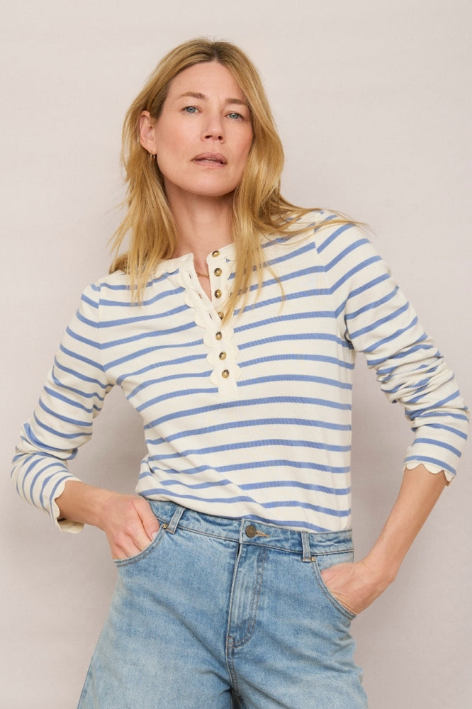 Lottie Top - Denim Blue/Ecru