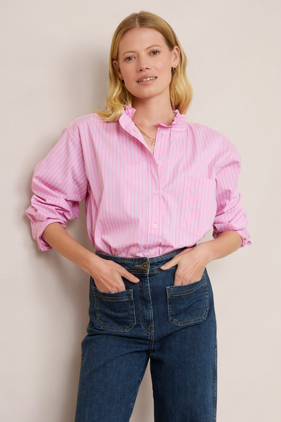 Odette Blouse - Pink/Ivory Stripe