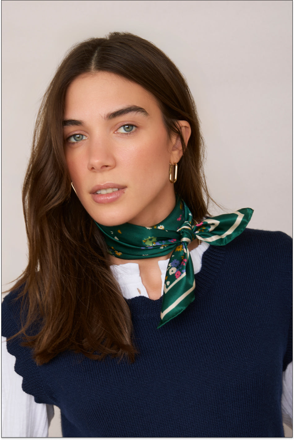 Serena Silk Scarf - Green Floral