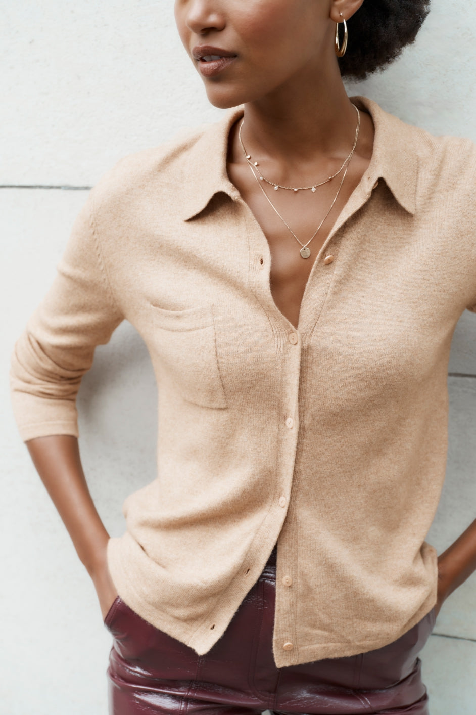 Arti Merino Cashmere Knitted Shirt - Taupe Marl