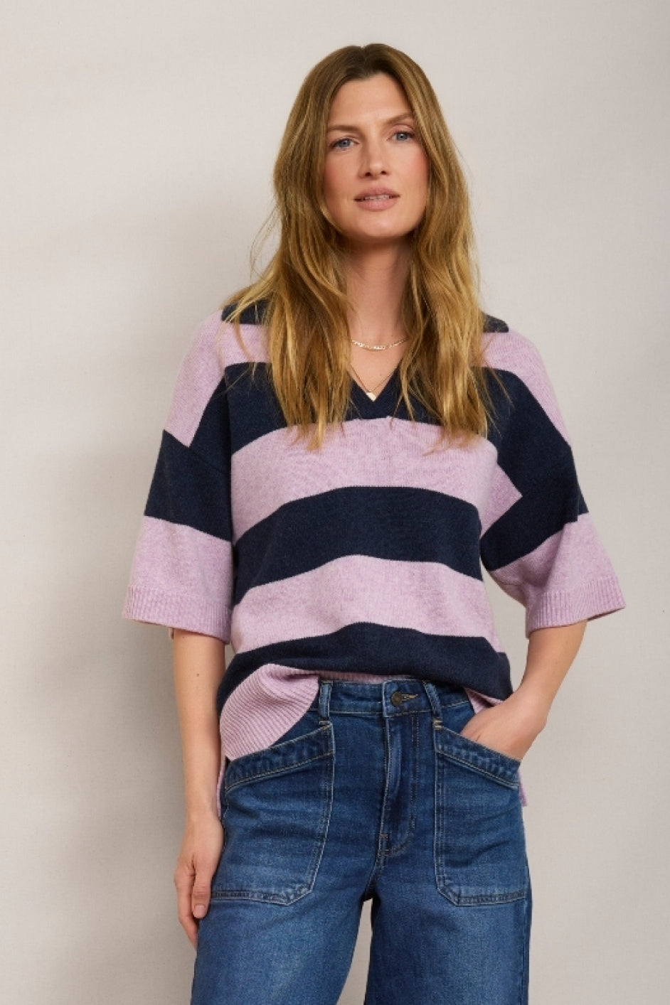 DB X Wyse Stripe Polo Jumper - Mauve/Midnight