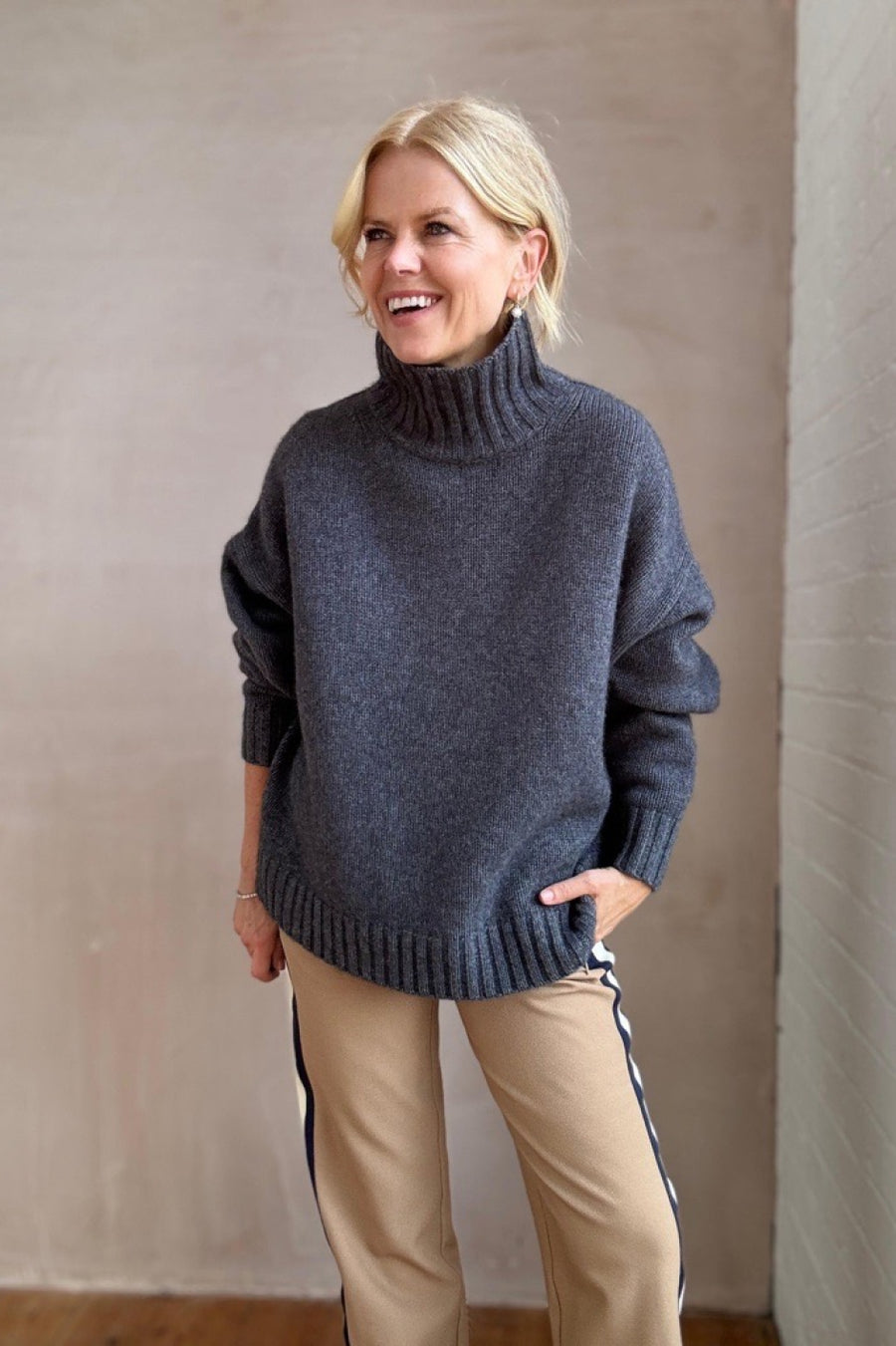 Liana Chunky Funnel Neck Jumper - Charcoal Marl