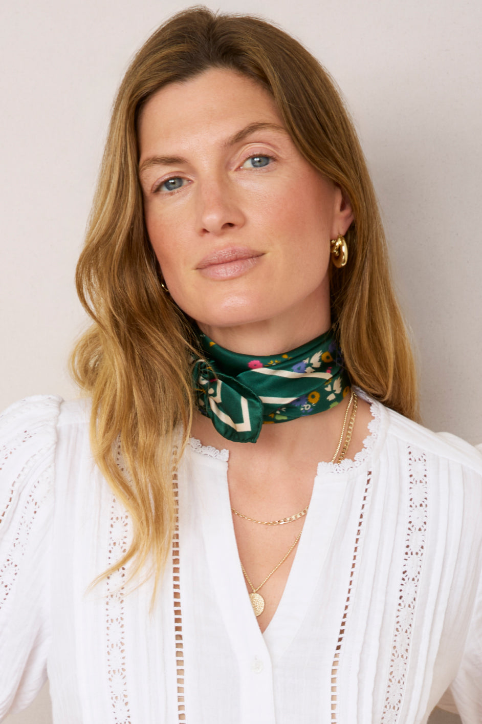 Serena Silk Scarf - Green Floral