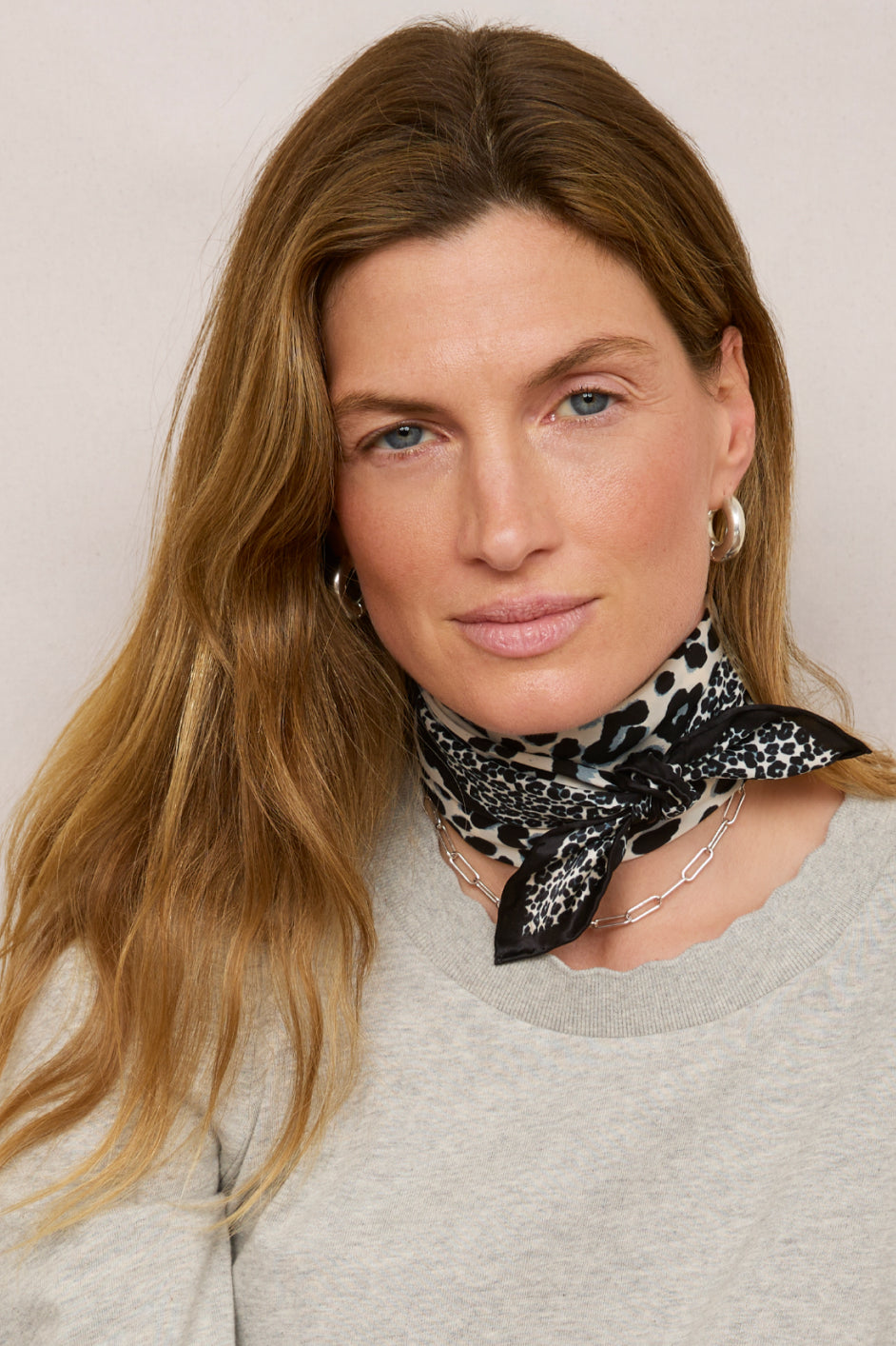 Serena Silk Scarf - Grey Leopard