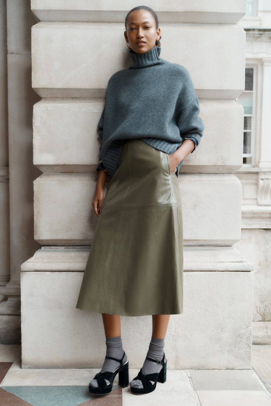 Lateisha Faux Leather Skirt - Olive Patent