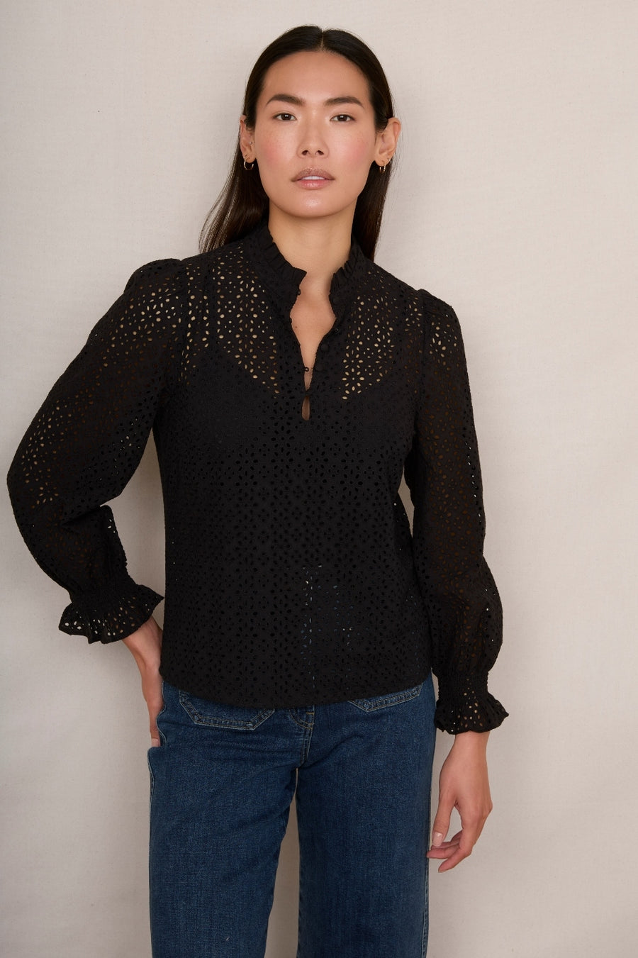 Fran Broderie Blouse - Black