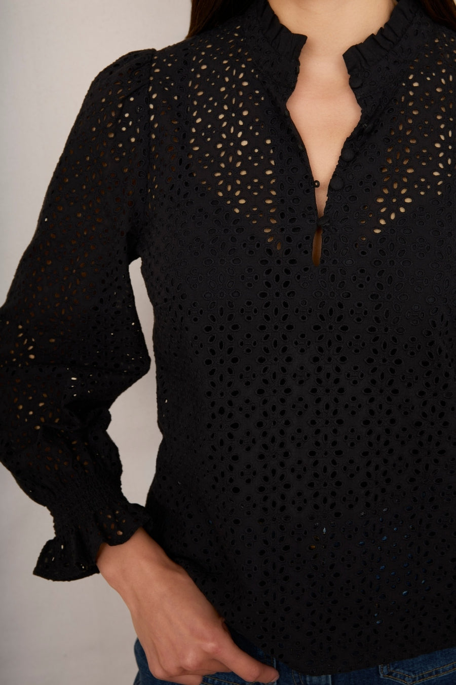 Fran Broderie Blouse - Black