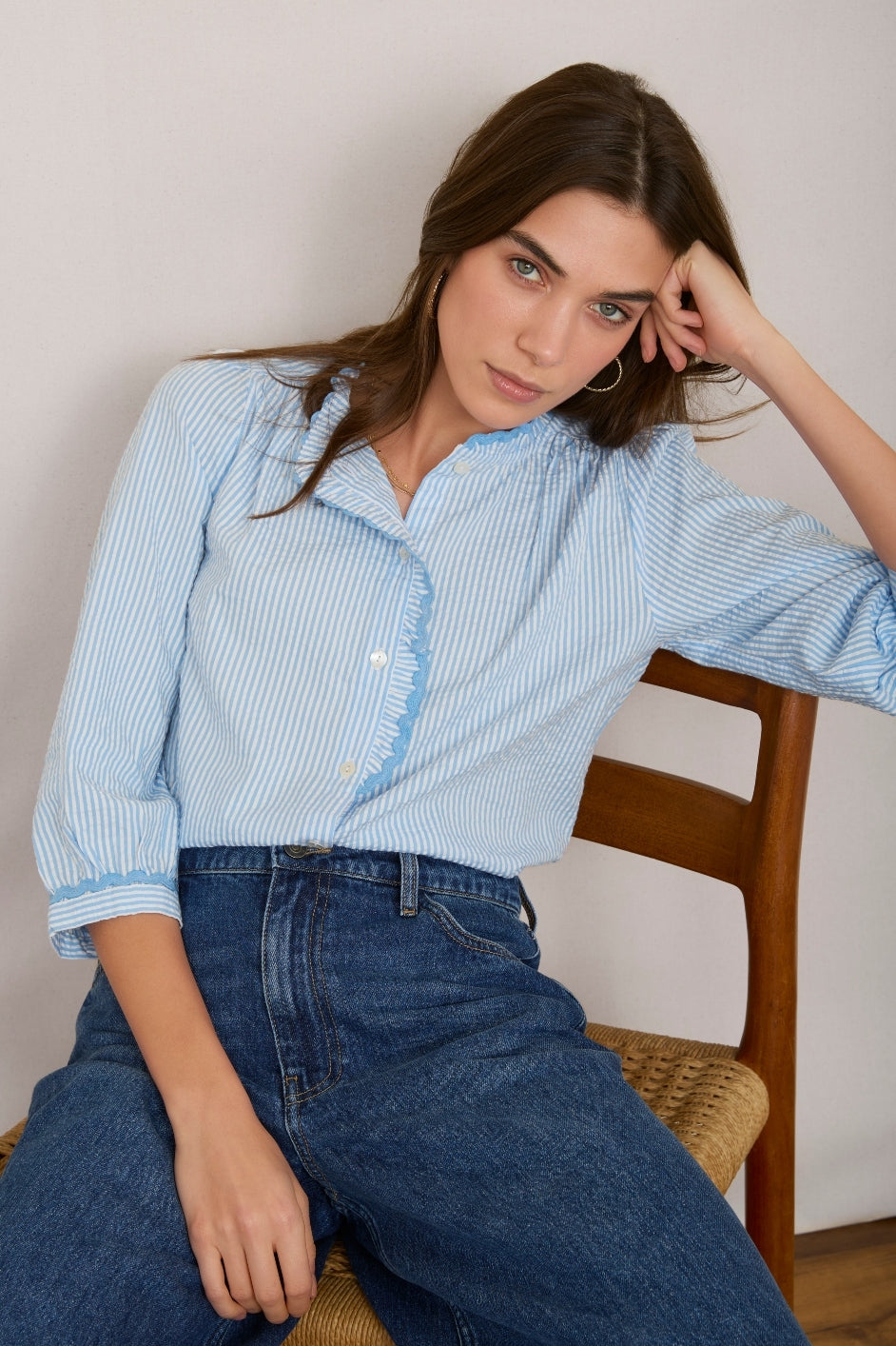 Francine Blouse - Blue/Ivory Stripe