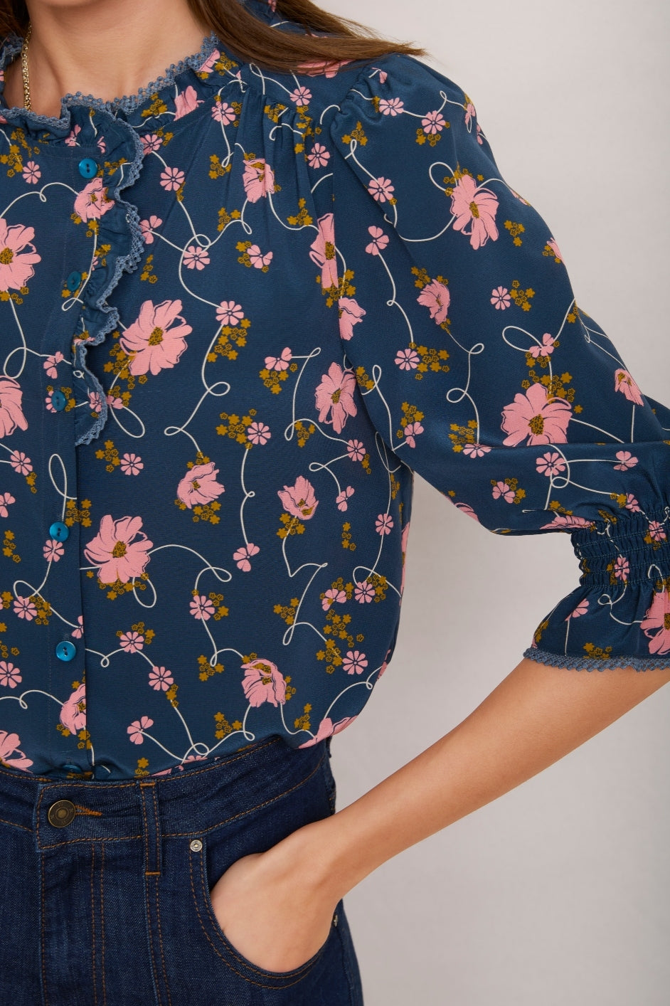 Francine Silk Blouse - Navy Floral