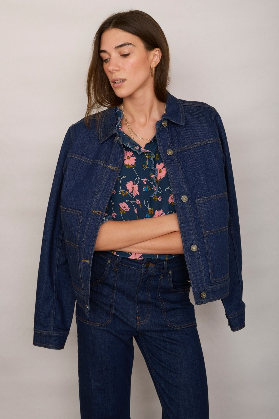 Francine Silk Blouse - Navy Floral