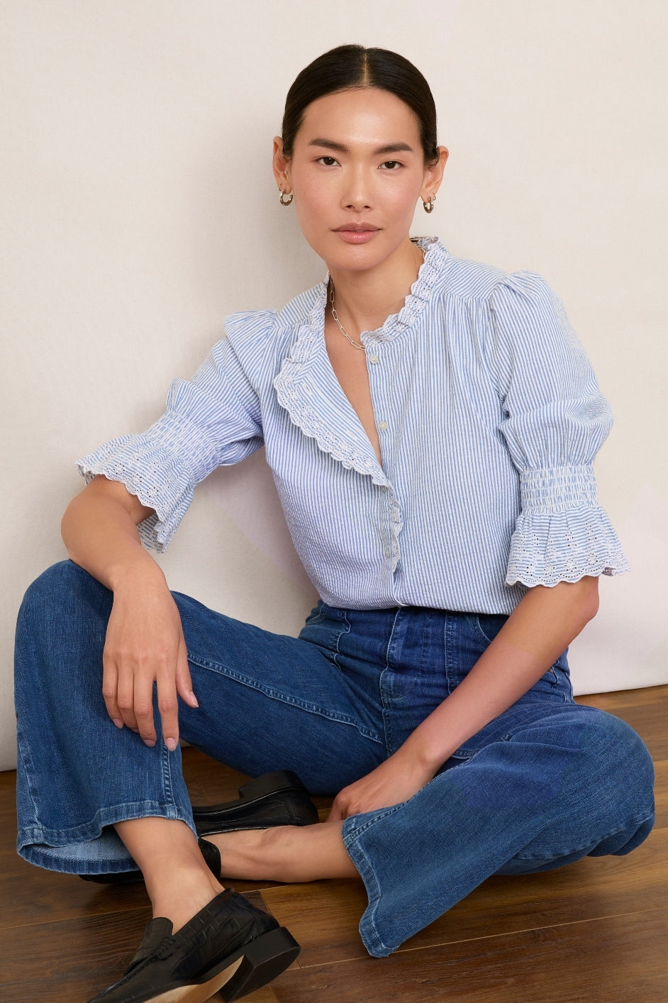 Frankie Blouse - Blue/Ivory Stripe