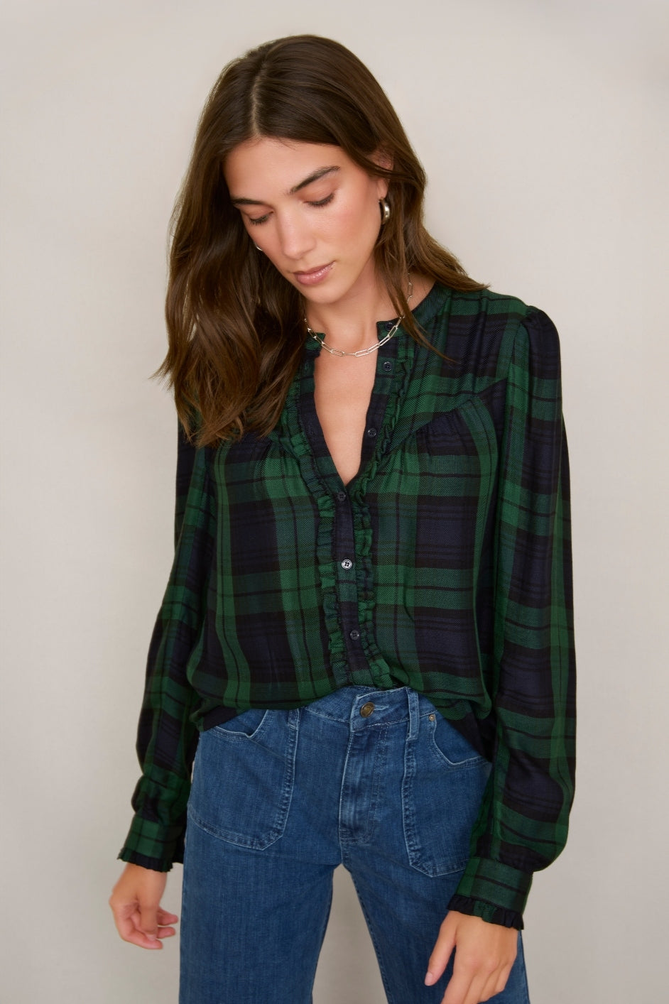 Freida Shirt - Midnight/Forest Check