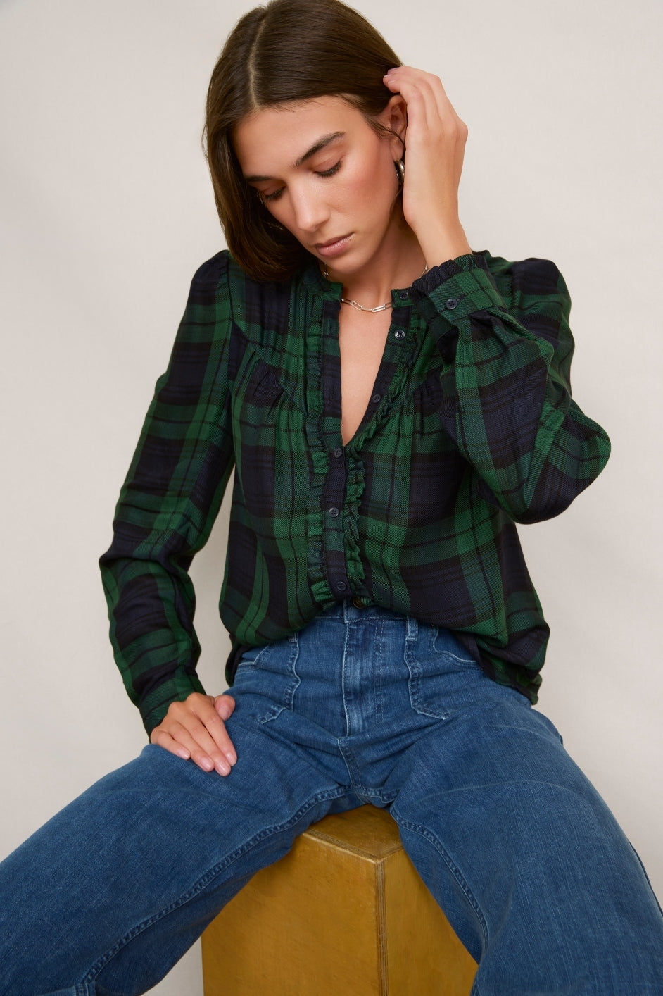 Freida Shirt - Midnight/Forest Check