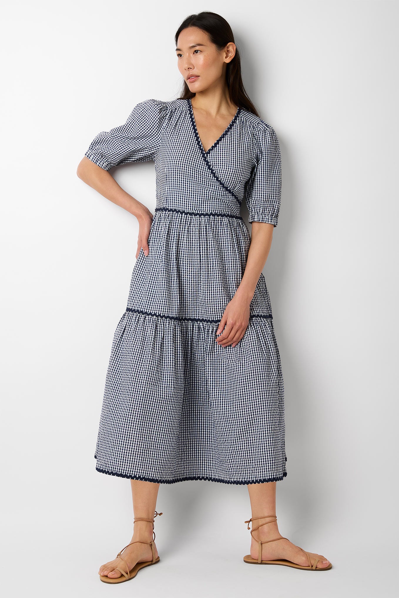 Gabriel Gingham Dress - Navy/Ecru