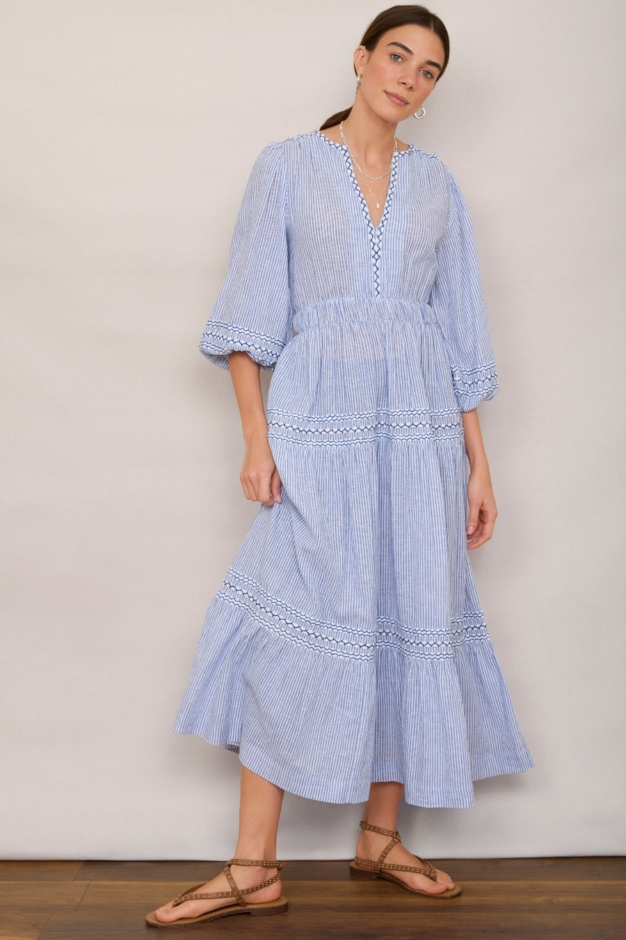 Georgina Dress - Blue/Ivory Stripe