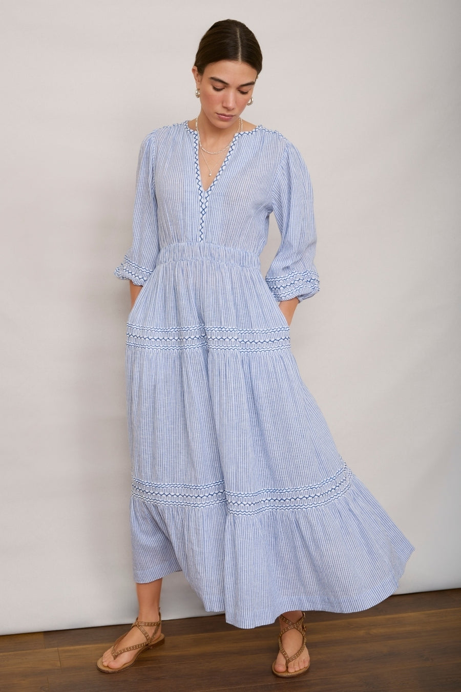 Georgina Dress - Blue/Ivory Stripe