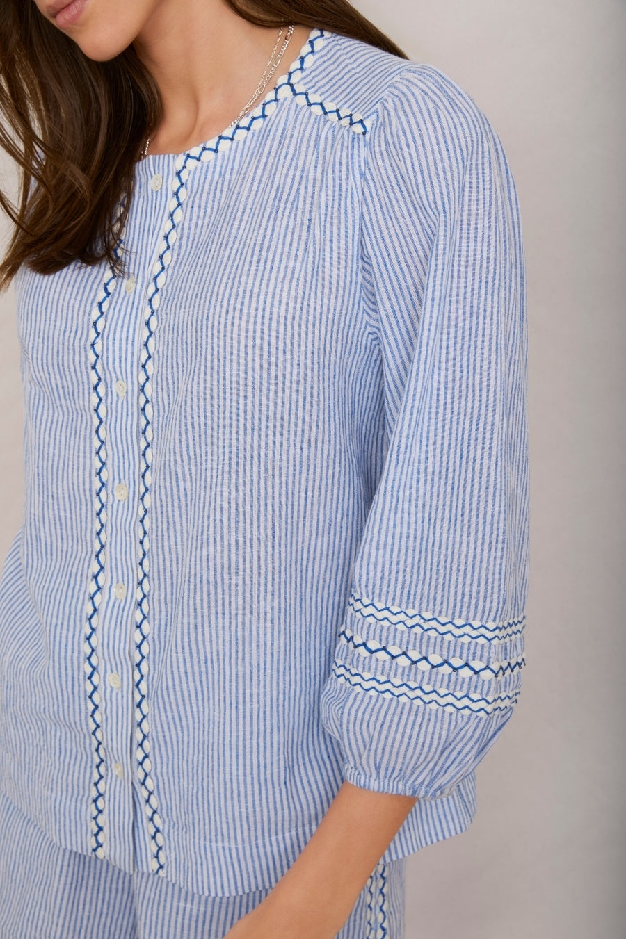 Georgina Blouse - Blue/ Ivory Stripe