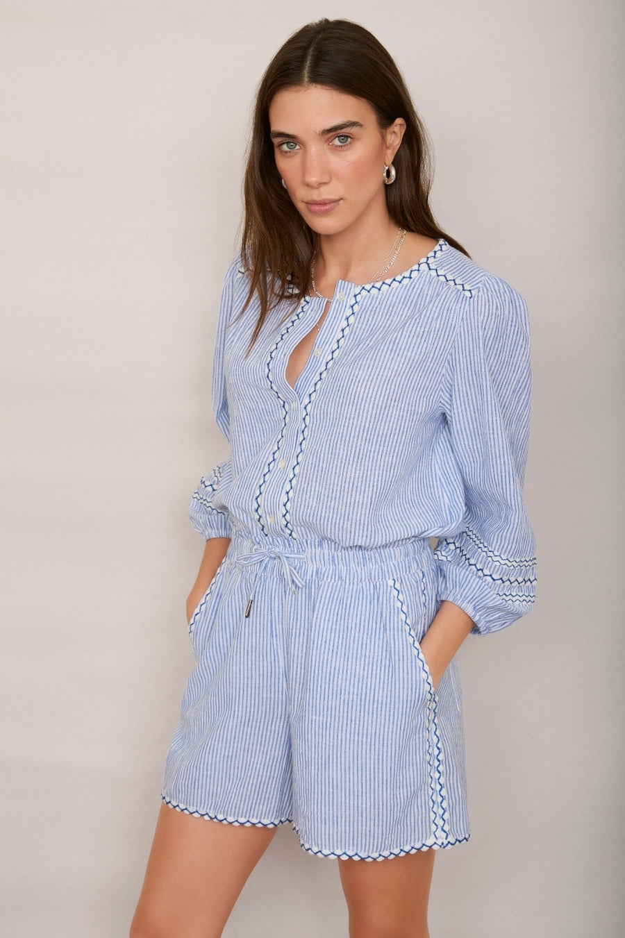 Georgina Blouse - Blue/ Ivory Stripe