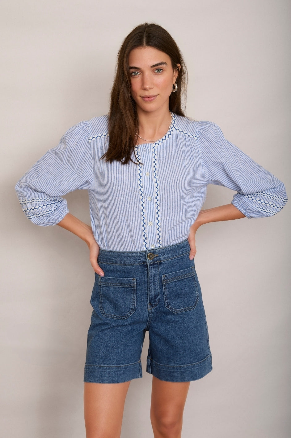 Georgina Blouse - Blue/ Ivory Stripe