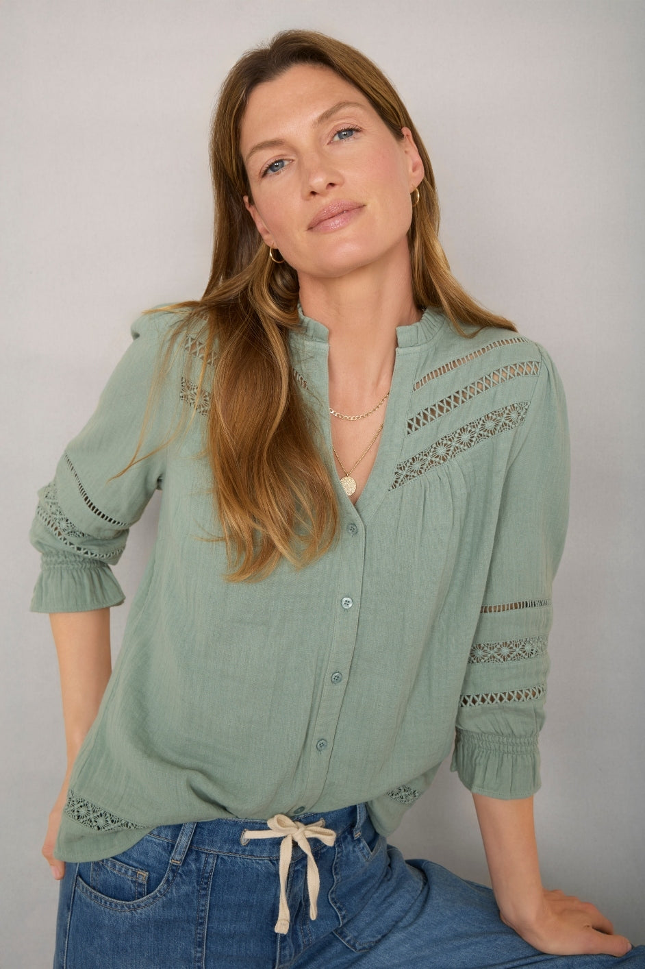 Harper Blouse - Thyme Green