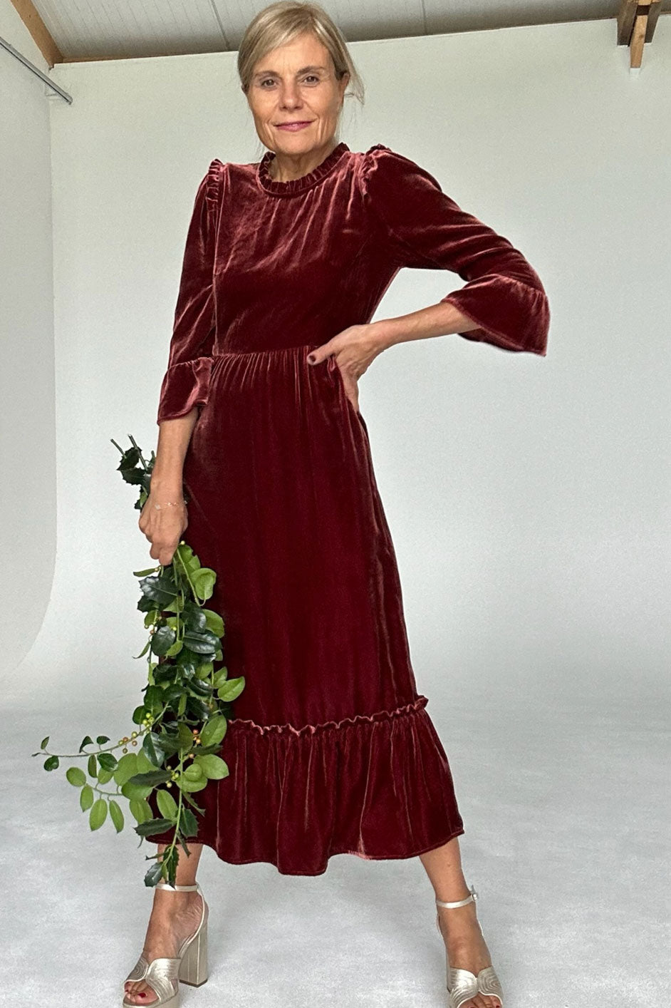 Harri Silk Velvet Dress - Umber